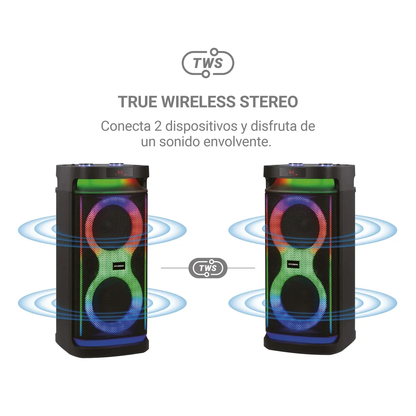 Potencia y diversión donde quieras | PARLANTE HYUNDAI HYSPBT22 150W con luces LED
