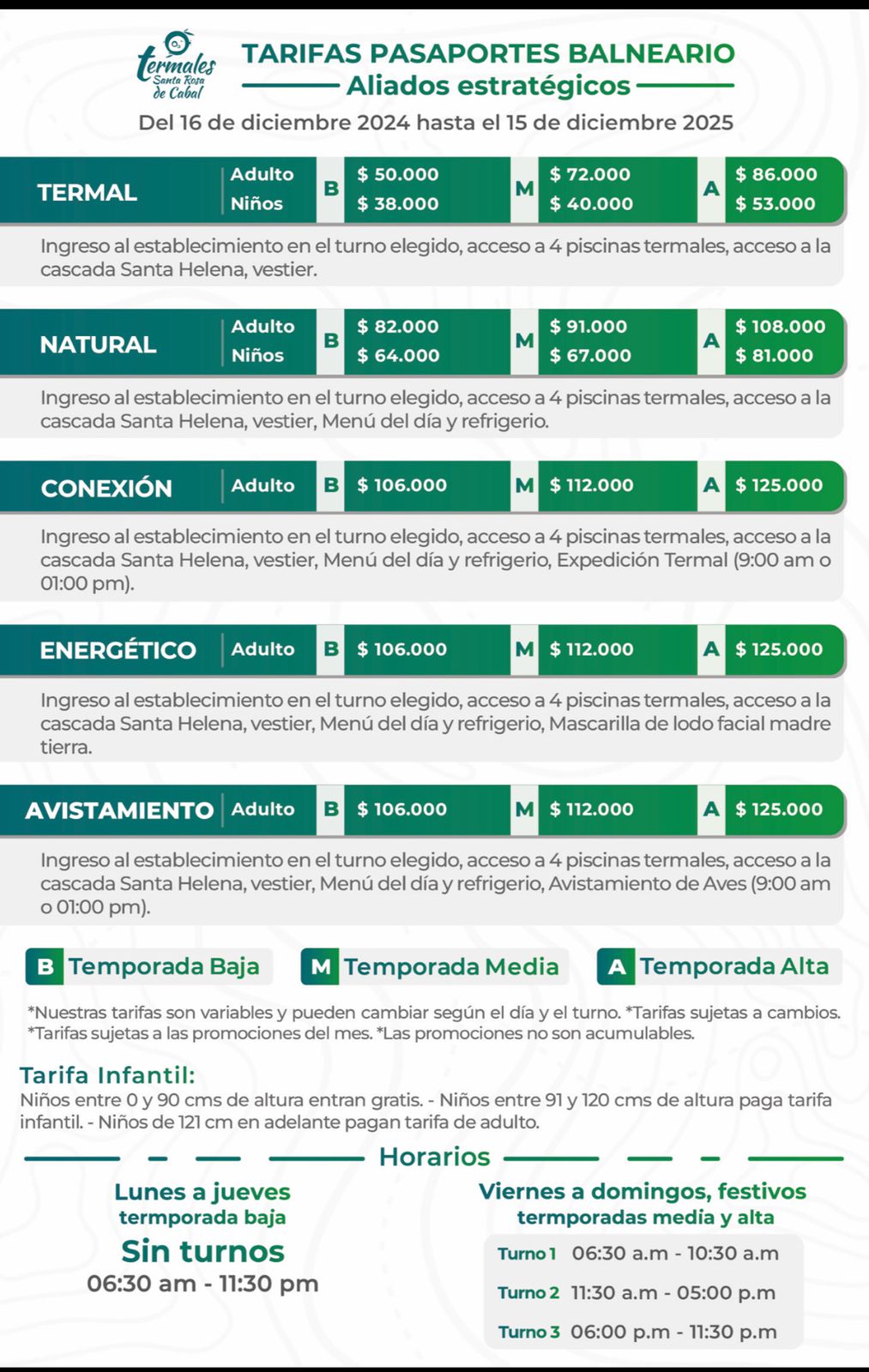 PASAPORTE NATURAL TEMPORADA BAJA APLICA DE LUNES A JUEVES NO FESTIVOS - NO VACACIONAL 
